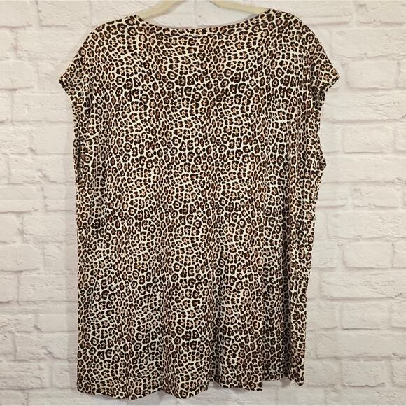 M Michael Michael Kors Leopard Print Women's Top Cheetah Short Sleeve Round Neck - Picture 5 of 8